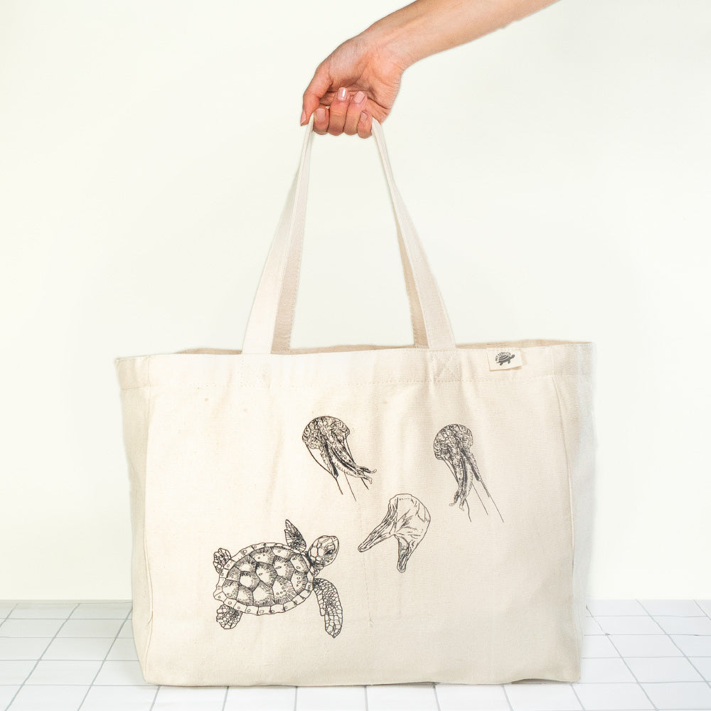 blue flowers canvas bag with zipper Japanese canvas bag - Shop